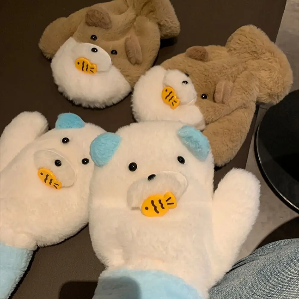 Guantes de dedo a la moda, bufanda con orejeras de oso, cuerda colgante para comer peces, orejeras de felpa para invierno, conjunto de guantes y bufanda de felpa gruesa para esquiar - imagen 5