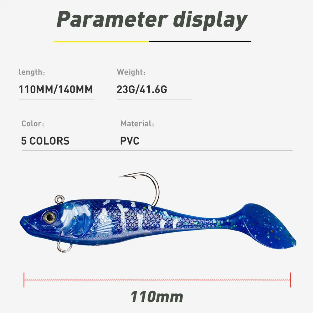 Señuelos blandos de lentejuelas giratorias que se hunden, 140mm, 11cm, con cabeza con plomo, agua salada para Megabass Perch, cebo de silicona, anzuelos, señuelo de pesca - imagen 4