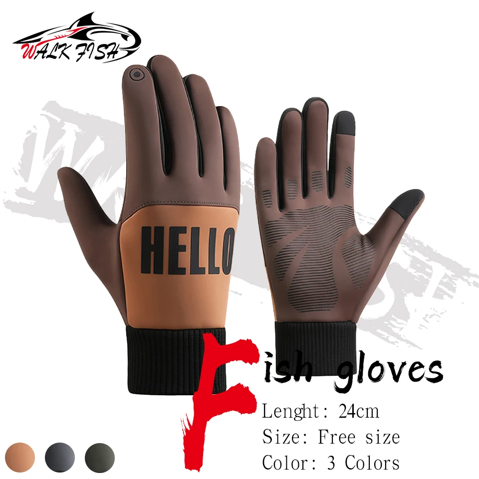 WALK FISH-guantes de pesca para mantener el calor, forro polar grueso, resistente al viento, impermeable, pantalla táctil, deportes, correr, conducir al aire libre, invierno - imagen 2