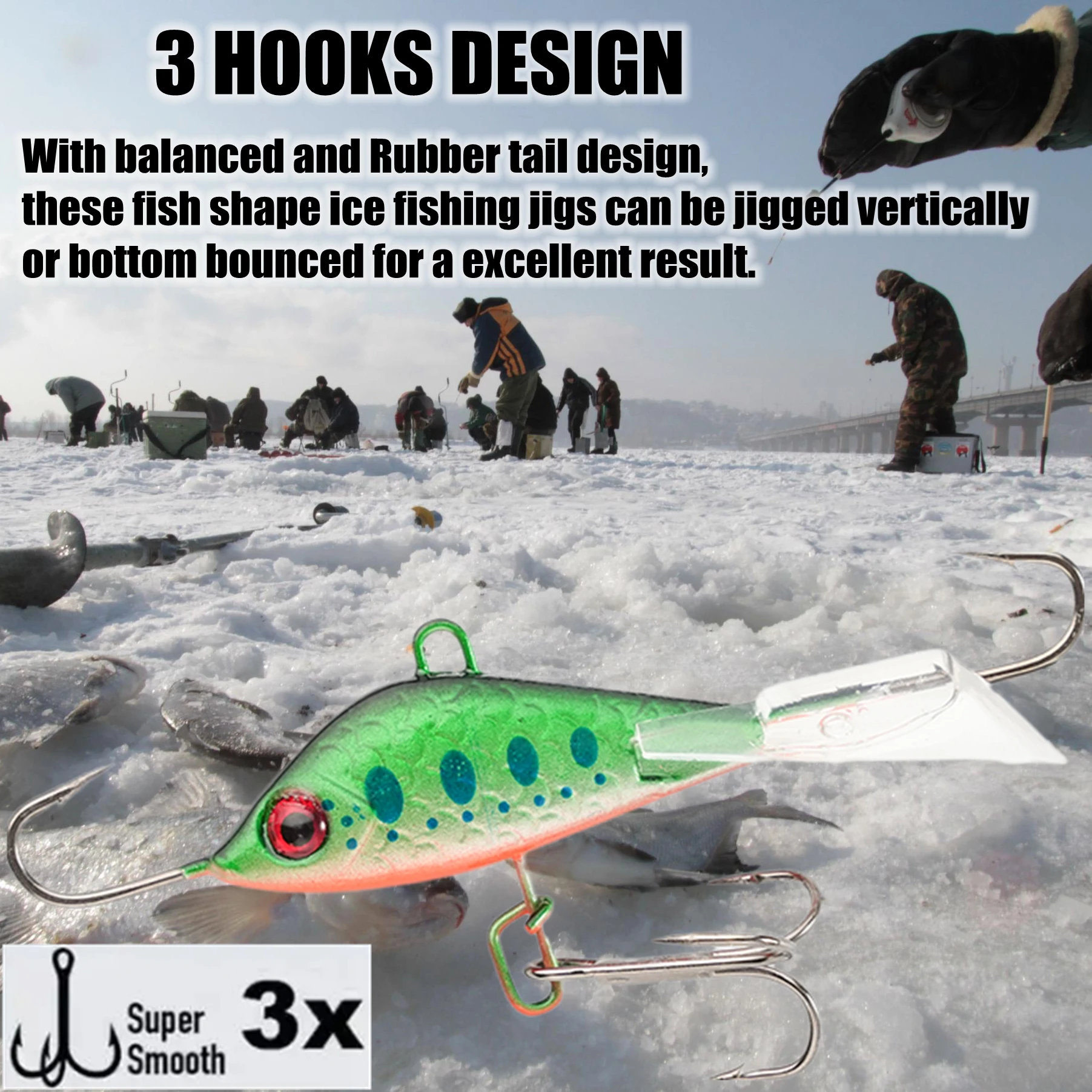 Plantilla de hielo, señuelo de pesca de invierno, 10g, 15g, equilibrador, cebo Artificial duro con anzuelos luminosos para perca, Lucio, cebo de pesca de invierno - imagen 4