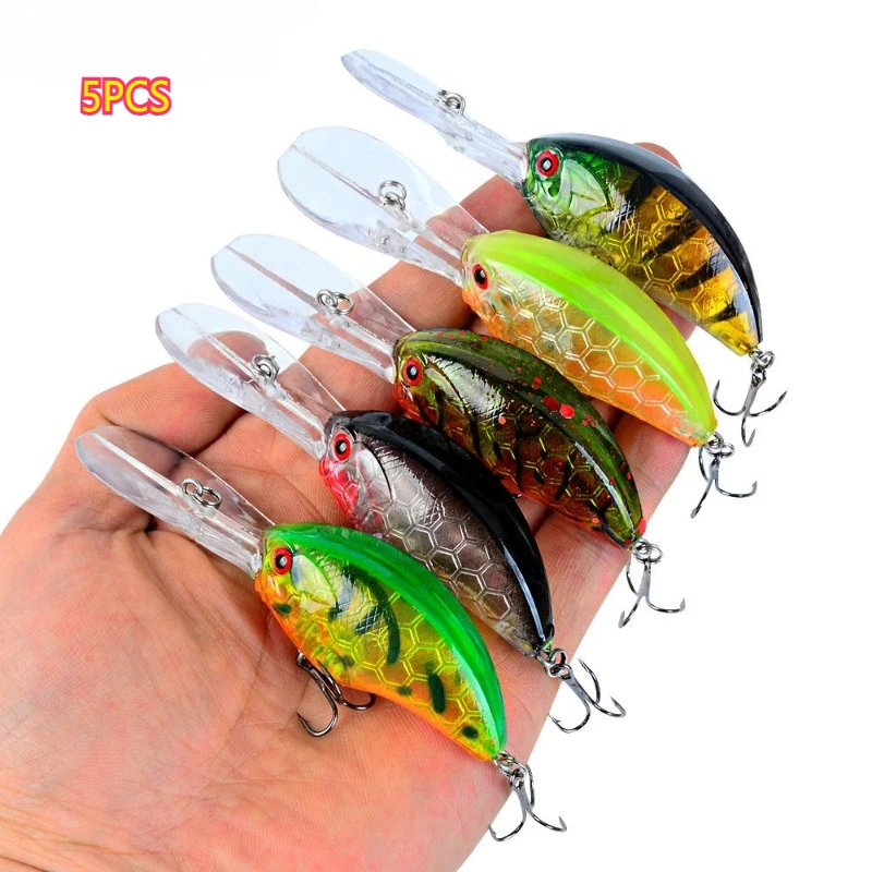 5 uds Crankbait flotante 9,5 cm 12g, señuelo de pesca duro de buceo profundo Wobbling para trucha lubina, aparejos de pesca con cebo con labios - imagen 2