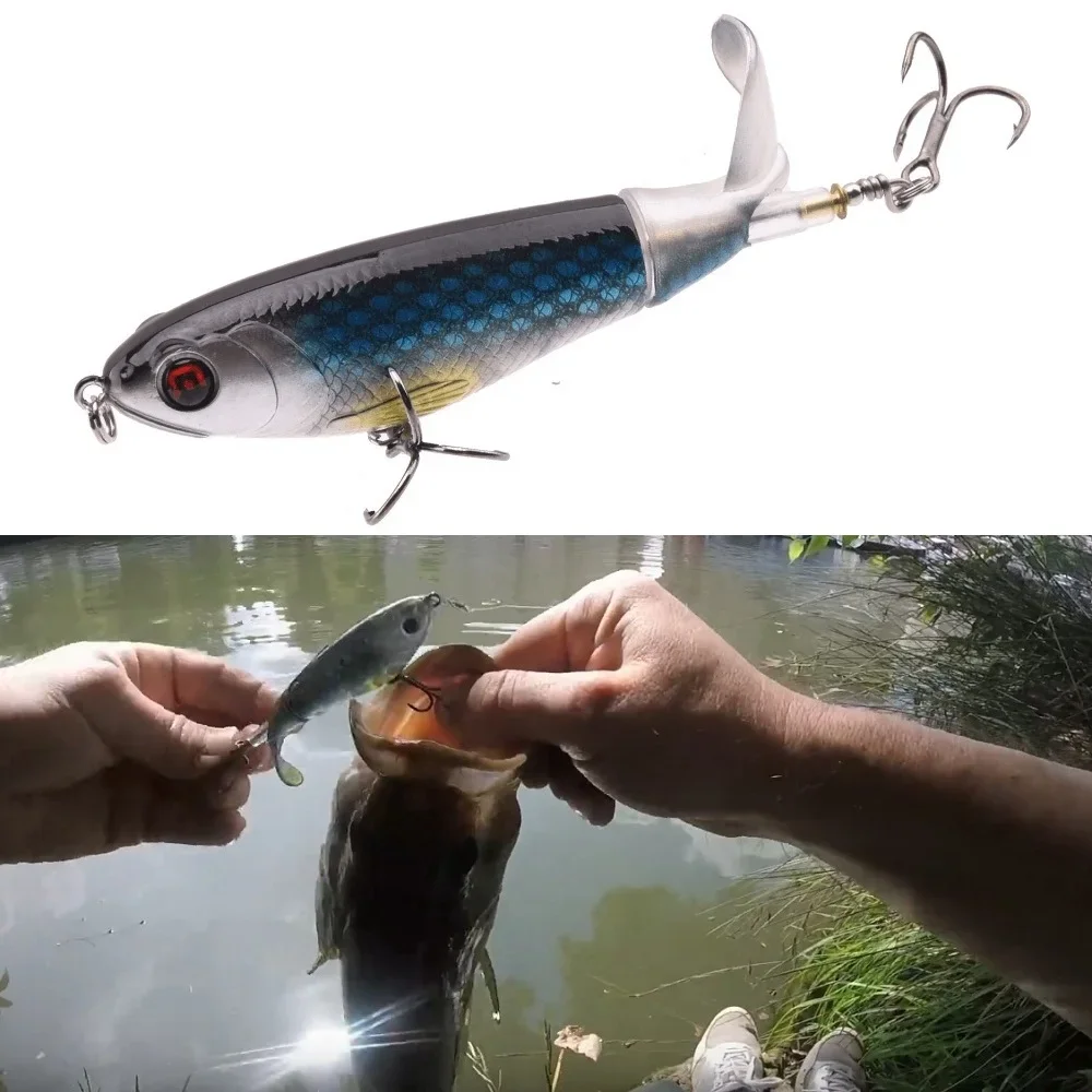 Señuelo de pesca flotante Topwater, cebo Popper duro Artificial, cola giratoria suave, 13g, 17g, nueva calidad, 1 lote - imagen 4