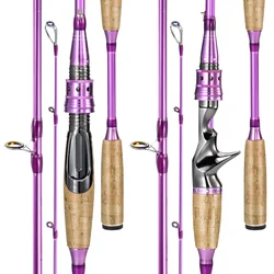 Caña de pescar giratoria Sougayilang, caña de pescar Baitcasting de fibra de carbono de 2 secciones, arrastre máximo de 6-12lb, Pesca de lubina, trucha, Pesca de agua dulce