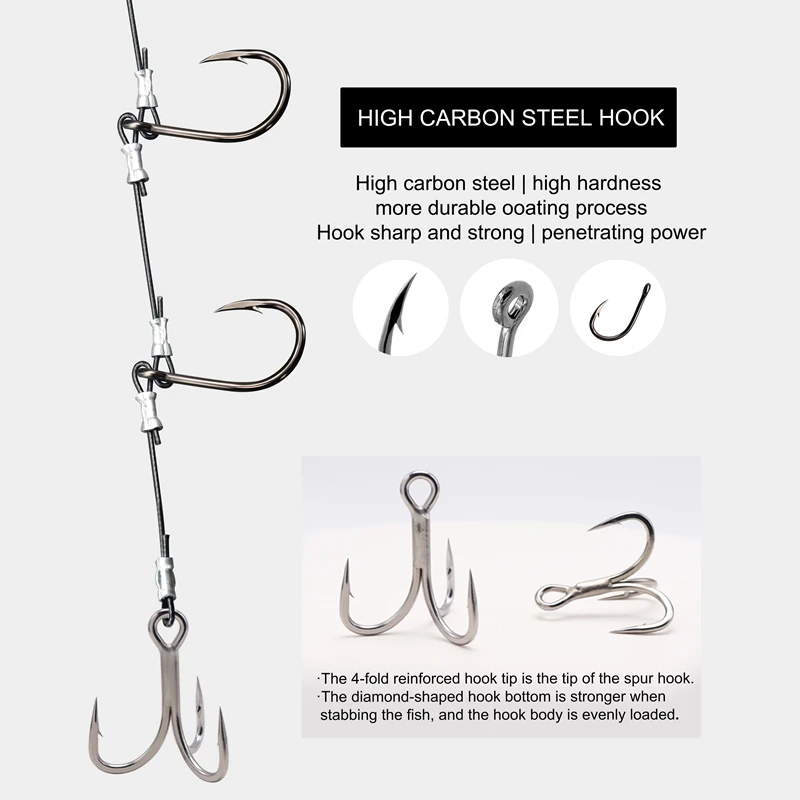 ZYZ-aparejos de cebo vivo para pesca en aguas profundas, 1 unidad, con anzuelos dobles de alta resistencia y anzuelos triples Bkk, anzuelos de cuerda para pesca en agua salada - imagen 4