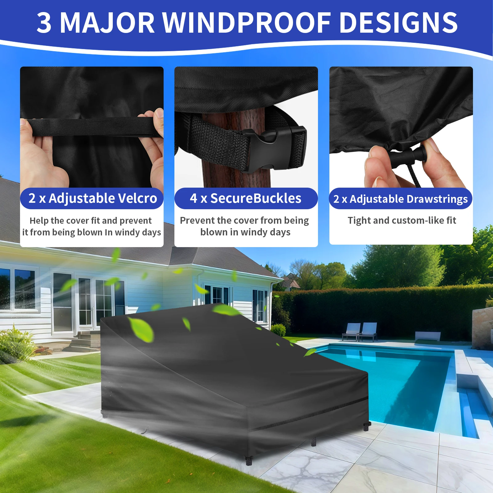 Fundas para tumbonas de ratán Oxford 210D para tumbonas, cubierta apilable, cubierta impermeable para tumbona, fundas para sillas reclinables Anti UV - imagen 3