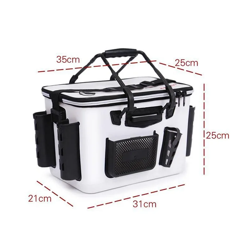 Almacenamiento de aparejos de gran capacidad, múltiples bolsillos con asa, bolsa de malla Eva, cierre de cremallera, correa de hombro portátil, caja de pesca viva - imagen 4