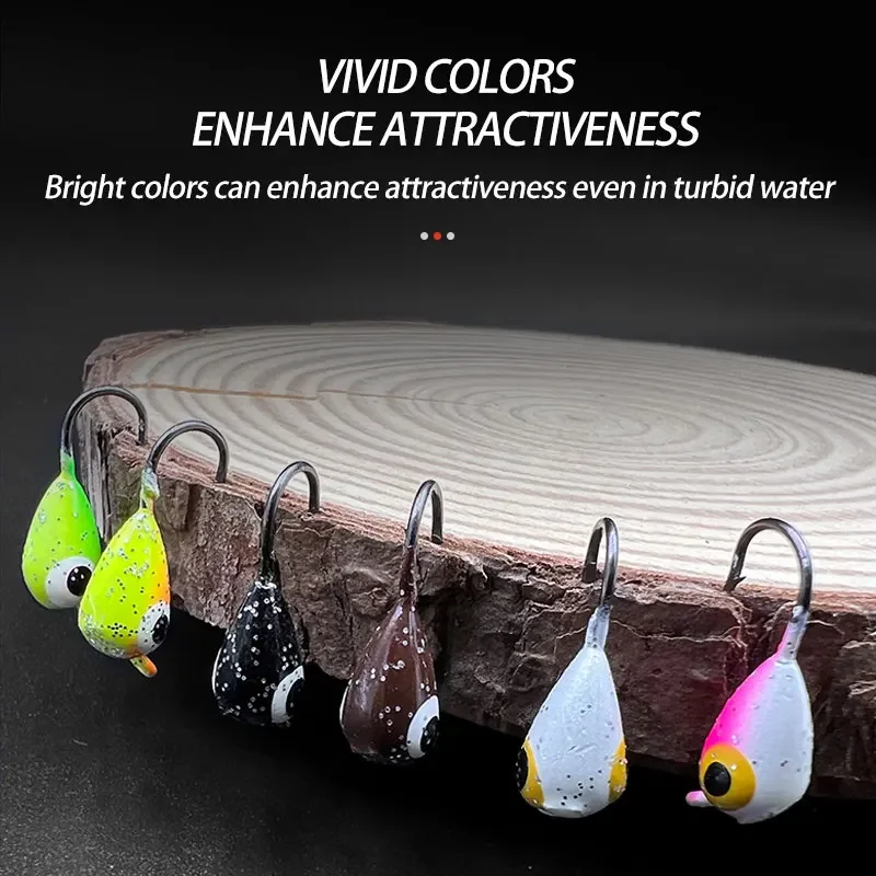6 unids/set plantillas de pesca manivela Jig Head Hook pesca en hielo de invierno cebo suave Artificial señuelo de pesca de trucha - imagen 5