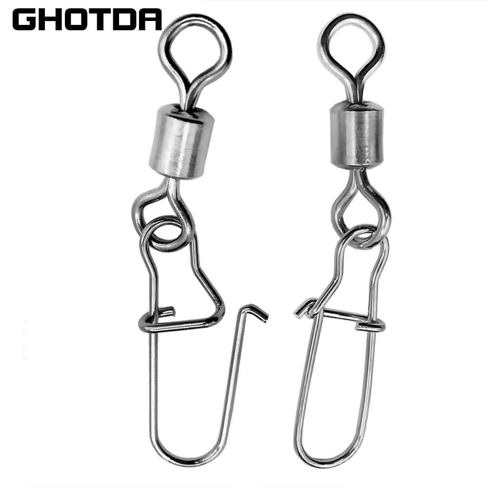 Conector giratorio de pesca de acero inoxidable, gancho de señuelo de pesca conectado, arrastre a presión, 20/50 piezas - imagen 5