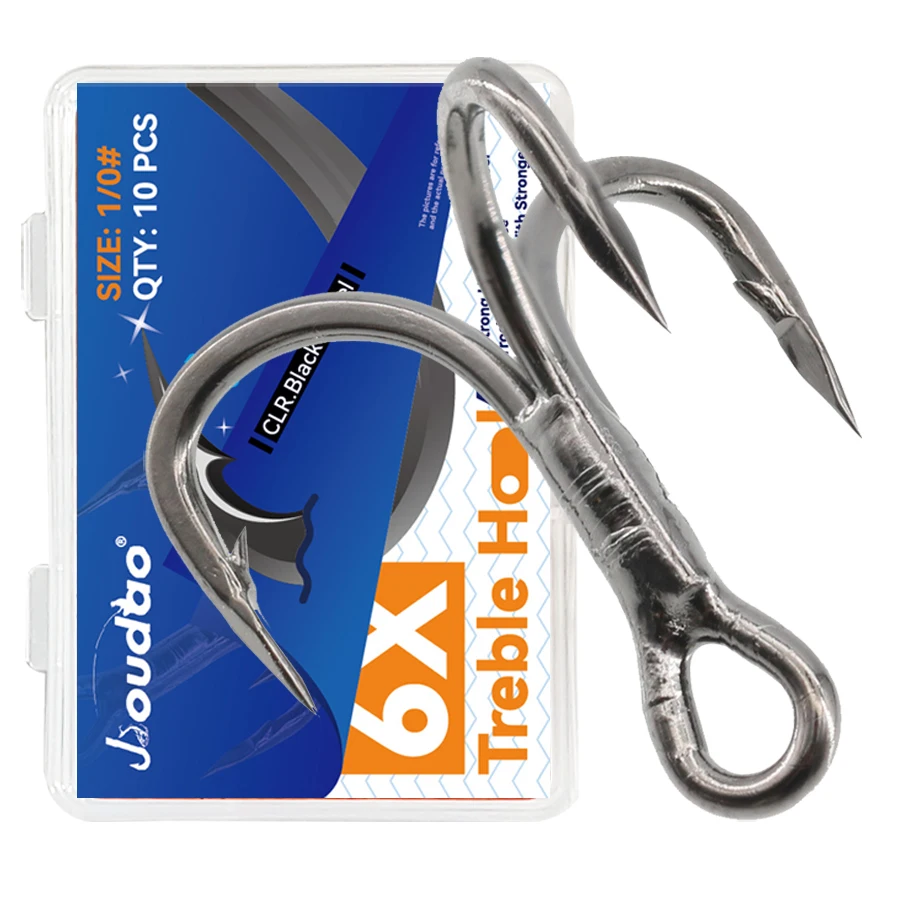 6X Vissen Dreggen Zwart 10 stks/doos Triple Haken Koolstofstaal Prikkeldraad Scherpe Vervanging Vishaken op Harde Kunstaas