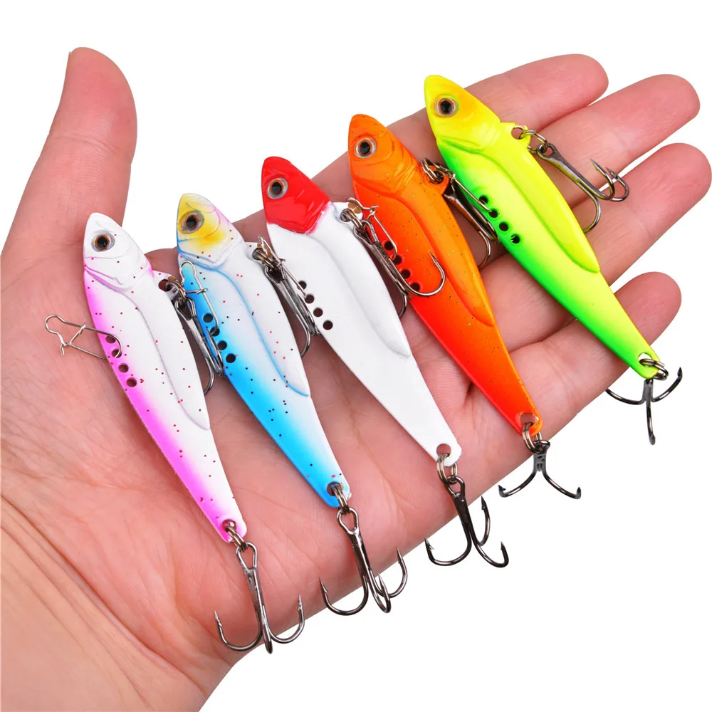 Señuelo de Metal VIB, cucharas de pesca Jigging, cebos de hoja de Metal duro, Señuelos de pesca de lubina, Swimbait para lubina, señuelo de trucha Walleye, 5 uds.