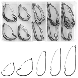 50 Uds. Anzuelos de aparejo loco sin malezas, Kit de anzuelos de pesca de lubina, anzuelos de gusano de espacio ancho de acero rico en carbono para aparejos locos, cebos blandos