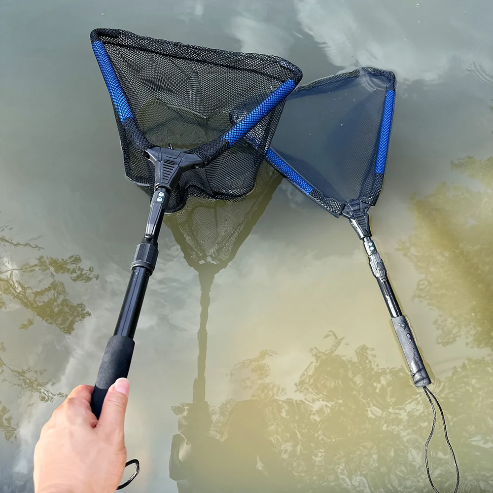 Red de pesca con mosca, red de aterrizaje de pesca plegable portátil, mango telescópico de mano, diseño flotante, red de cuchara de 0,9 M para toda el agua - imagen 5