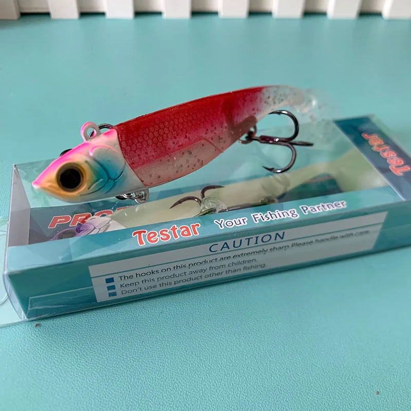 Testar-señuelo de pesca de fundición larga, Wobbler Isca Artificial de alta frecuencia, cabeza de Metal, cebo blando, cola en T para lubina, 110mm, 38g - imagen 5