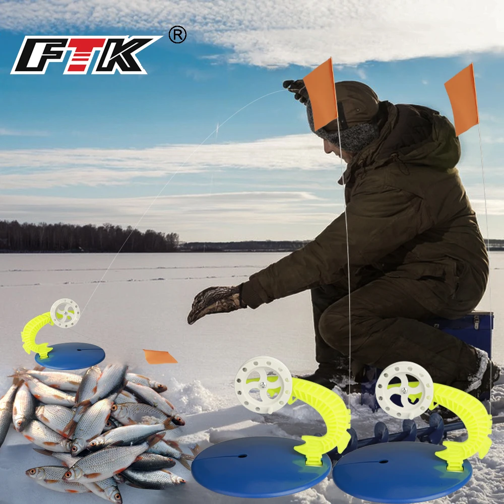 FTK 2 unids/set pesca de invierno caña de pescar en hielo suministro de bandera suministros Tip-up trineo de pesca de plástico banderas de pescadores portátiles - imagen 2