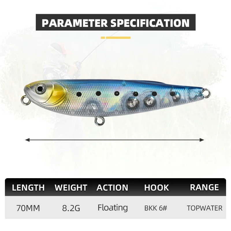 BLUX STRAY DOG Topwater lápiz 70MM 8,2g superficie Walker señuelo de pesca caminar el perro Artificial agua salada lubina cebo duro aparejos - imagen 2