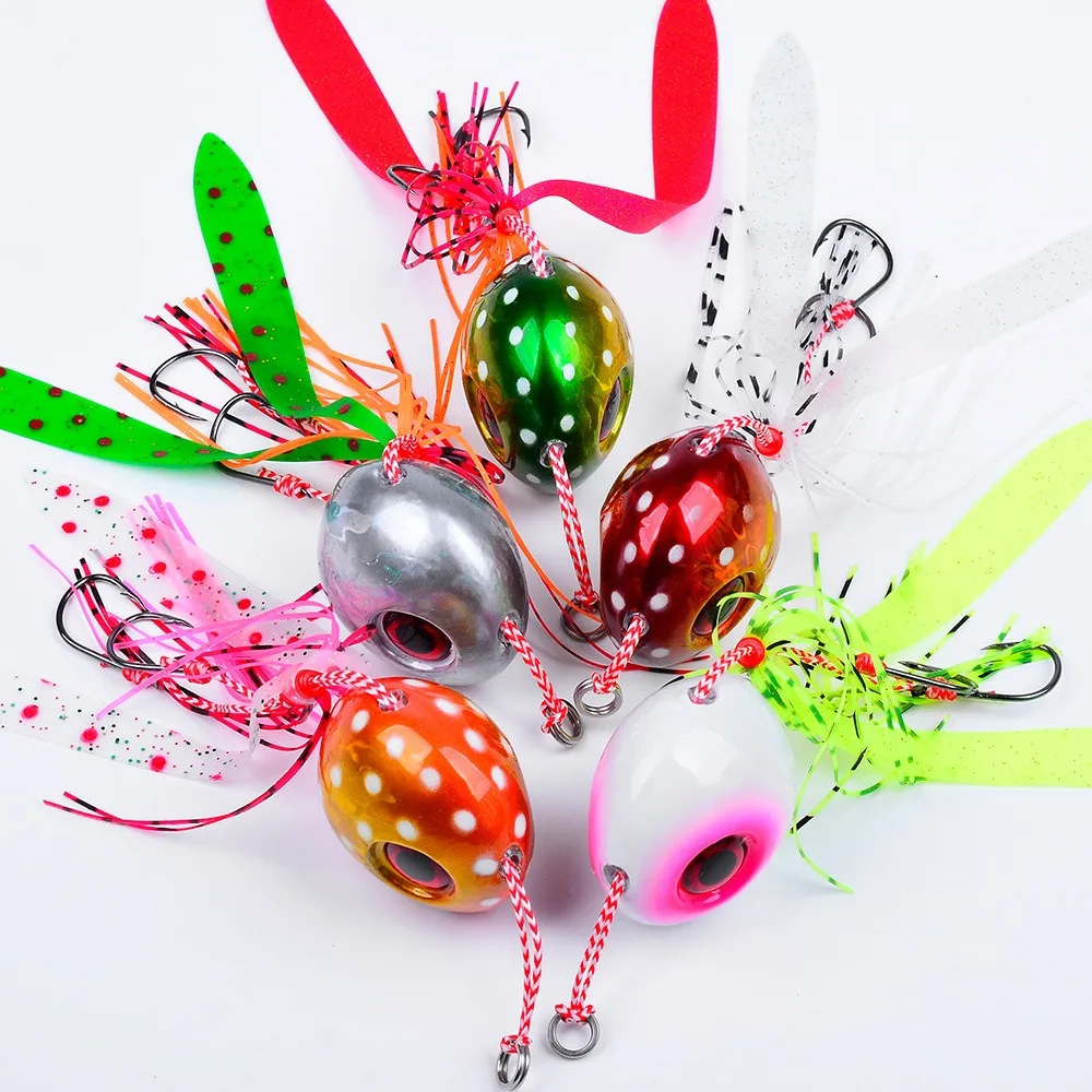 Señuelo de pesca de plomo de hierro brillante, 40/60/80g, cebo de pesca de mar de agua salada para pulpo rojo, cabeza de plomo, Jigging lento, anzuelos dobles de aguas profundas - imagen 5