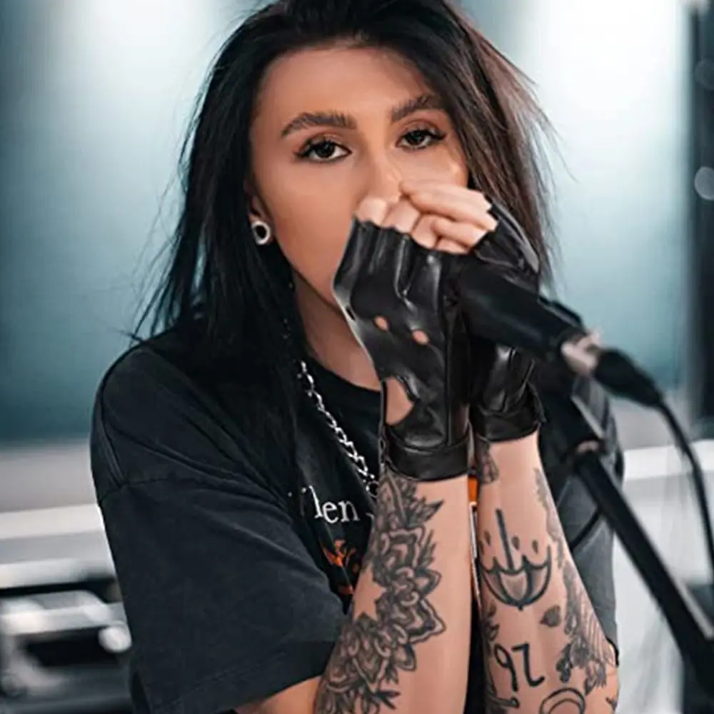 Guantes de fiesta, manoplas de rendimiento, manoplas de baile, manoplas para Cosplay, guantes de cuero PU, guantes de cinco dedos, vestido de conducción para mujer - imagen 4