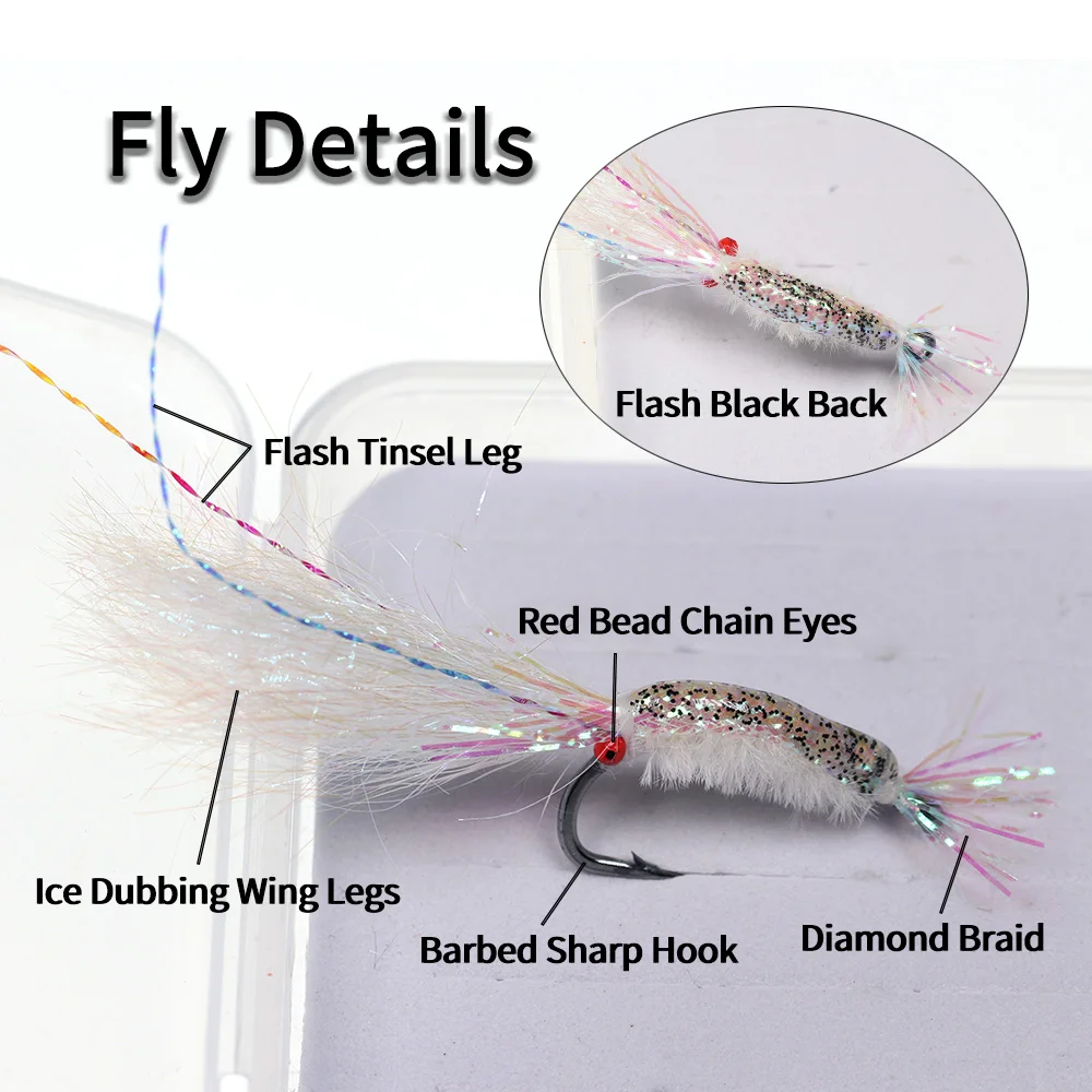 Bimoo 7 unids/caja # 4 # 6 # Camarones de agua salada con ojos de cadena de 8 cuentas para lubina, salmón, Redfish, trucha, carpa, Flash, moscas de pesca, señuelos - imagen 5