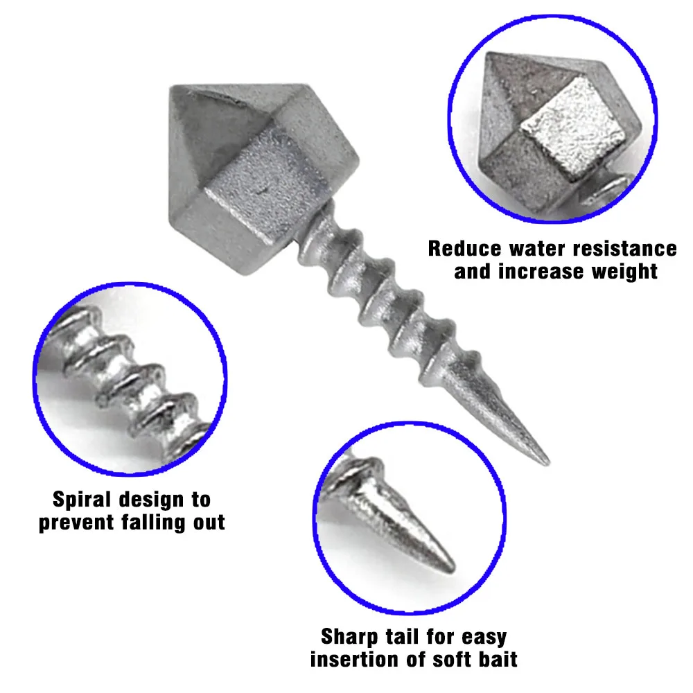 9 Uds. Plomo de tornillo para gusanos blandos pesas de pesca plomo 1g/1,75g/2,8g para agua dulce y salada - imagen 5
