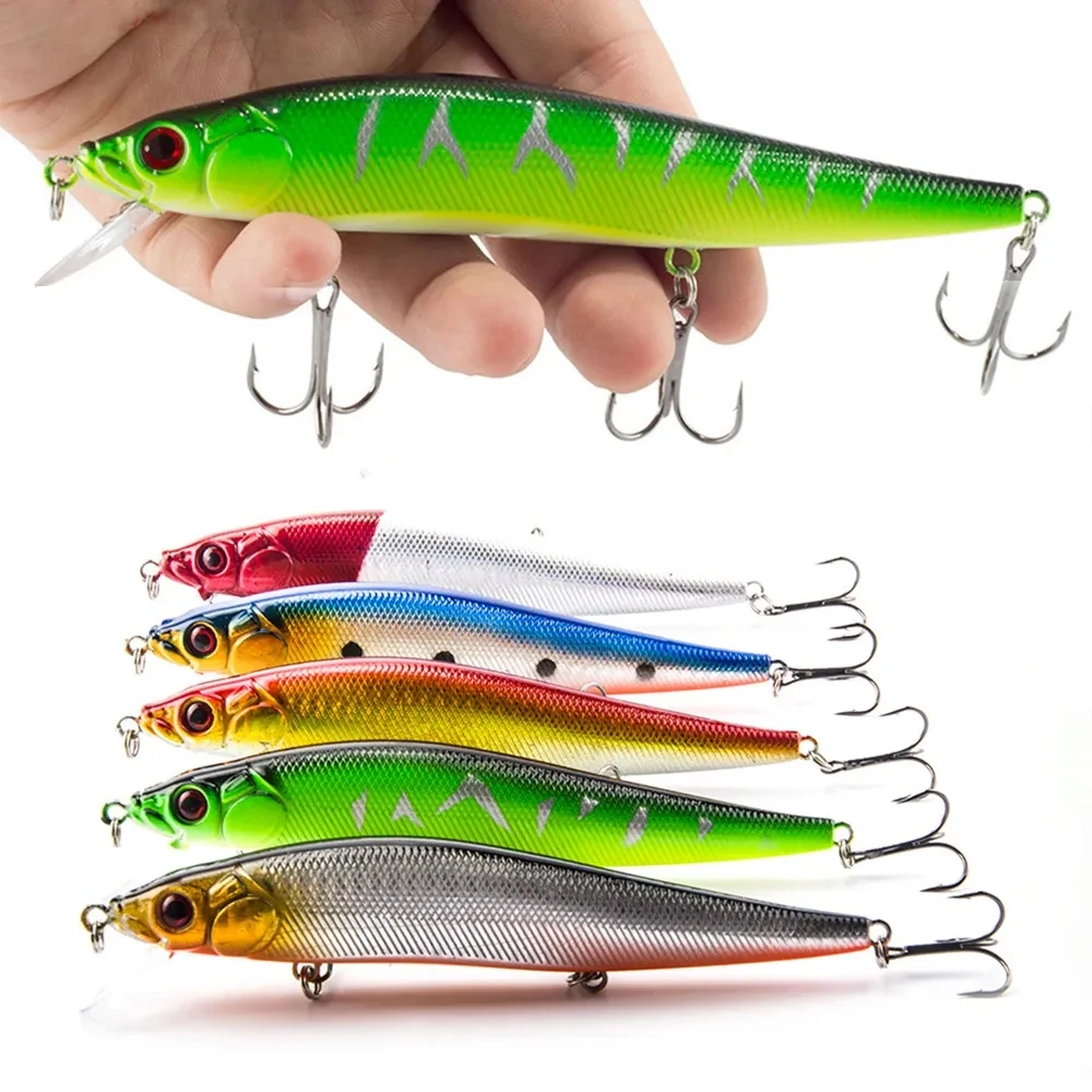 Señuelo de Pesca flotante, pececillo, ojos 3D, cebo duro Artificial, Crankbait Wobbler, lubina, carpa, aparejos de Pesca, 5 uds.