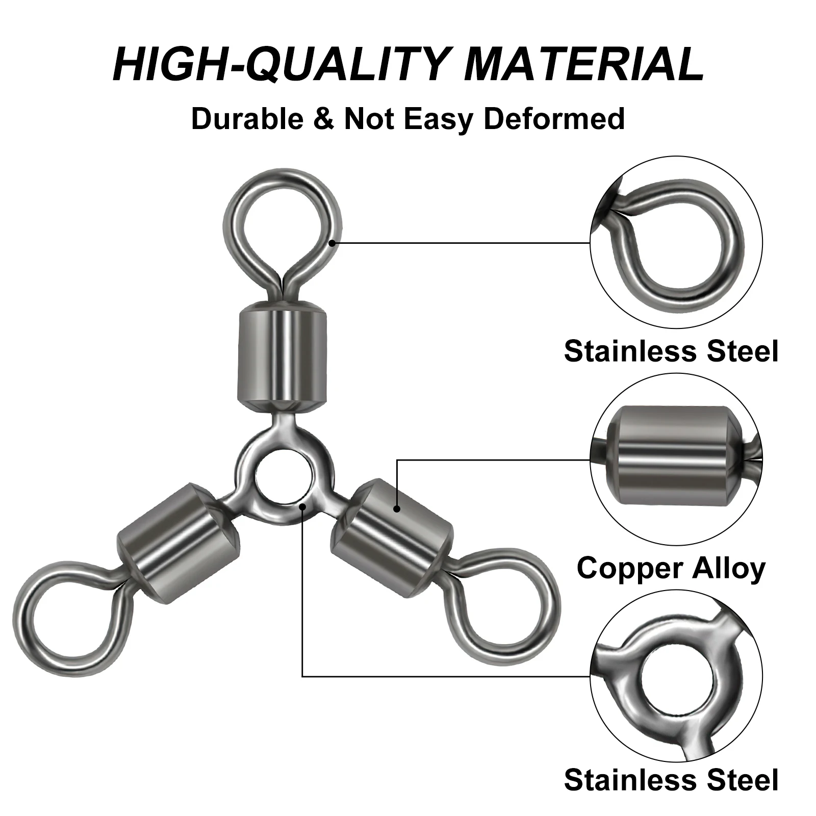 Goture 50 unids/lote giratorios de pesca forma de calabaza luminosa giratorios de pesca giratorios de acero inoxidable de 3 vías accesorios de pesca - imagen 5