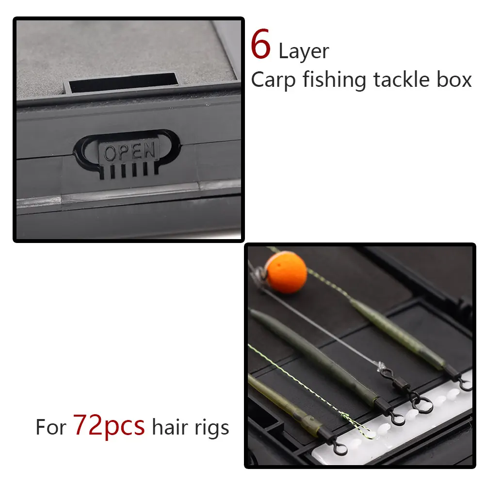 Caja de almacenamiento de aparejo de pelo para pesca de carpa, 72 Uds., aparejos de pesca con anzuelo, caja de aparejos de almacenamiento, billetera de 6 capas, herramienta de equipo de sedal de pesca - imagen 5