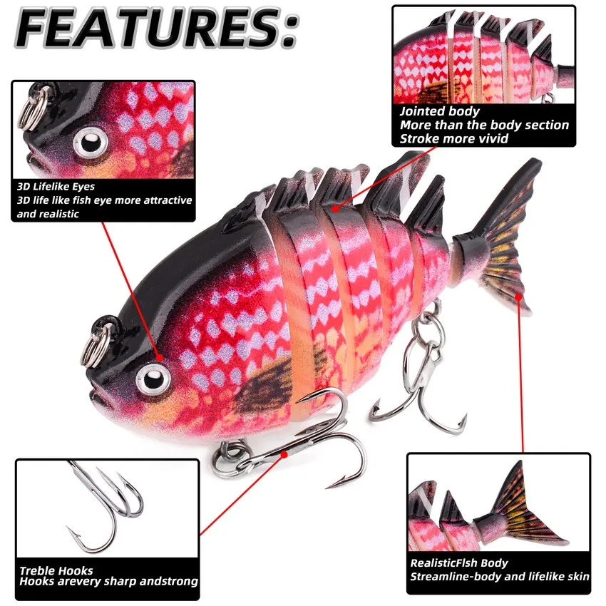 Señuelos de pesca multiarticulados, 1 Uds., 8cm, 16g, Wobbler, cuerpo duro, Bluegill, Swimbaits, hundimiento, cebo de pez solar realista, aparejos de trucha - imagen 3