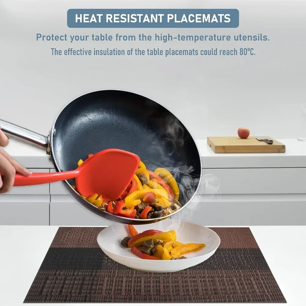 Juego de manteles individuales de vinilo tejido, manteles individuales de tejido cruzado, manteles de mesa lavables antideslizantes para mesa de comedor, cocina, decoración de restaurante, posavasos - imagen 5