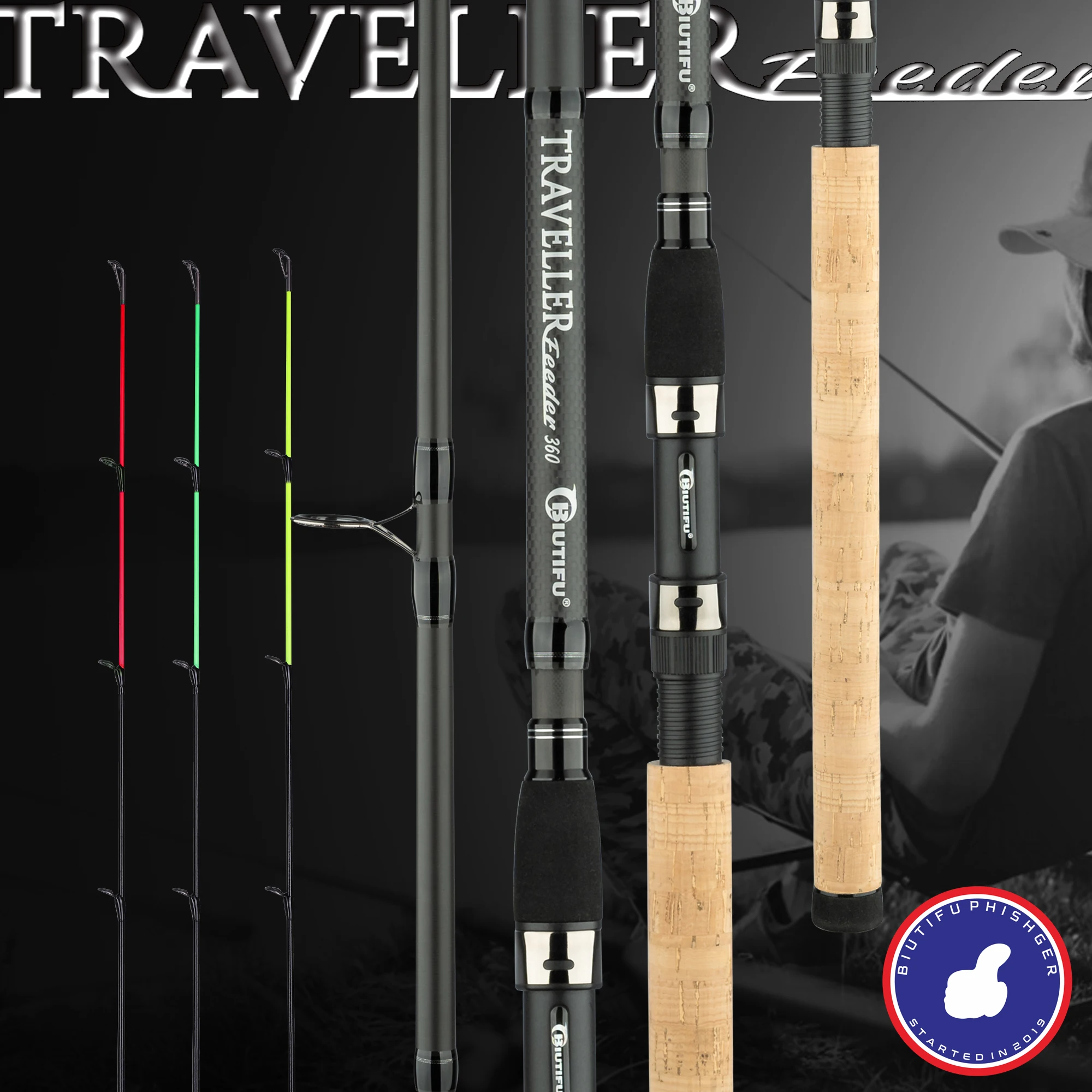 BIUTIFU-cañas de pescar para carpa, alimentador de viajero, 3,0 m, 3,6 m, 3 puntas, peso de fundición, 120g, caña de viaje giratoria de fibra de carbono, mar de agua dulce