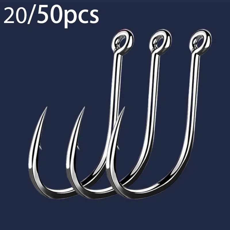 20-50 piezas/caja 2 # -22 #   Anzuelos de pesca afilados con púas de acero rico en carbono, juego de anzuelos de agua dulce y salada, accesorios para cajas de aparejos de pesca