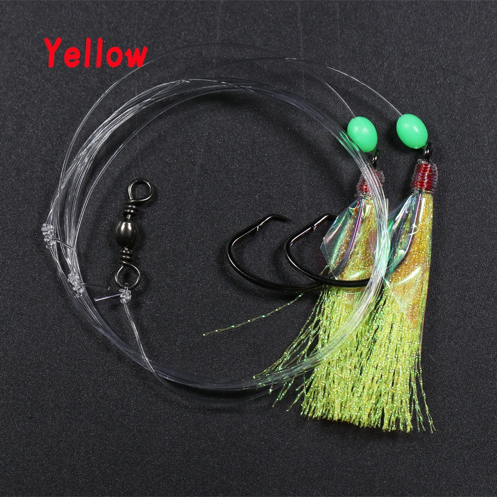 LIONRIVER-Señuelos de Pesca artificiales Sabiki para agua salada, Señuelos de Pesca con cuentas luminosas, aparejos de cebo de mar, anzuelos de pesca con oropel Flash - imagen 5