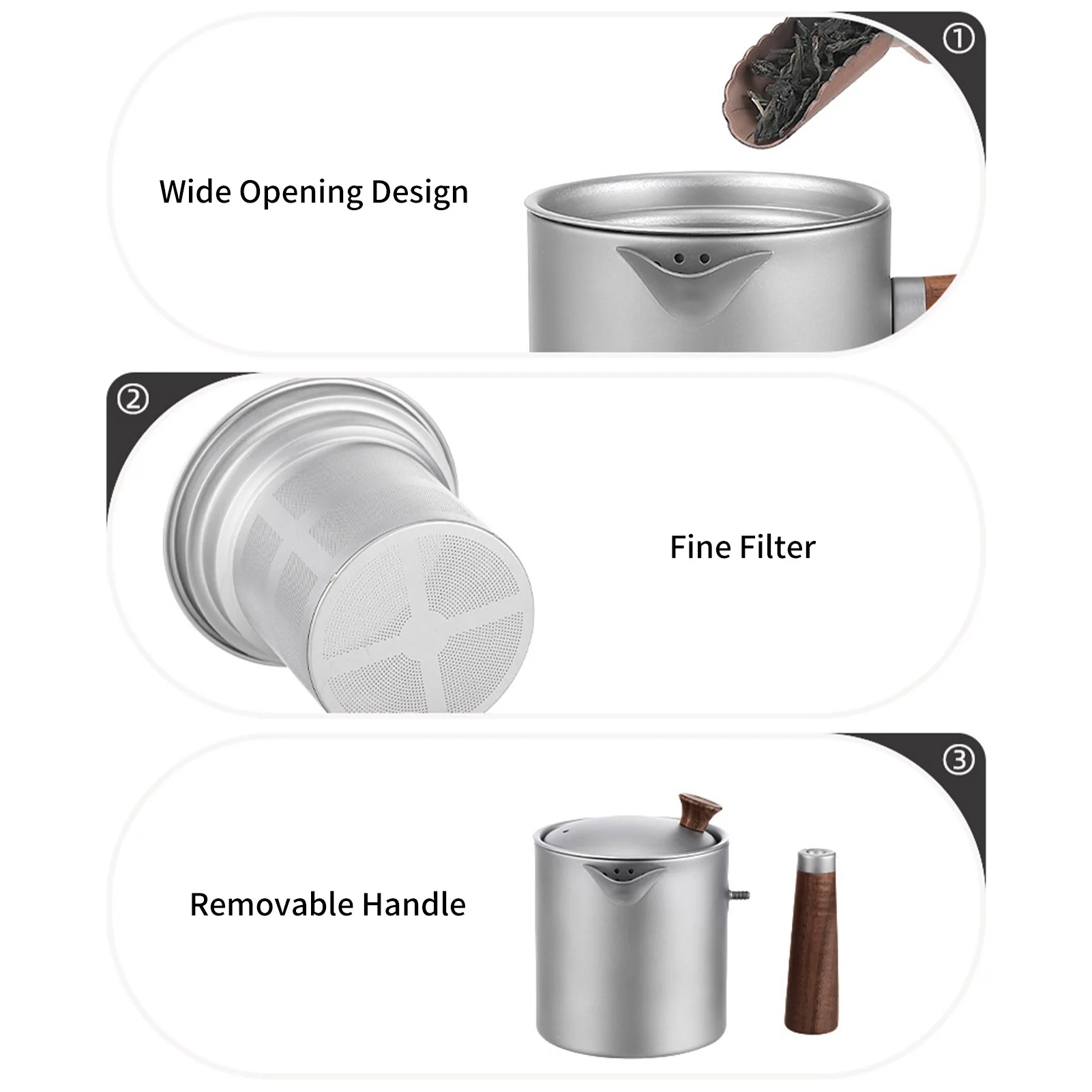 Tetera Ti con mango de madera, tetera portátil con colador para acampar y hacer senderismo - imagen 5