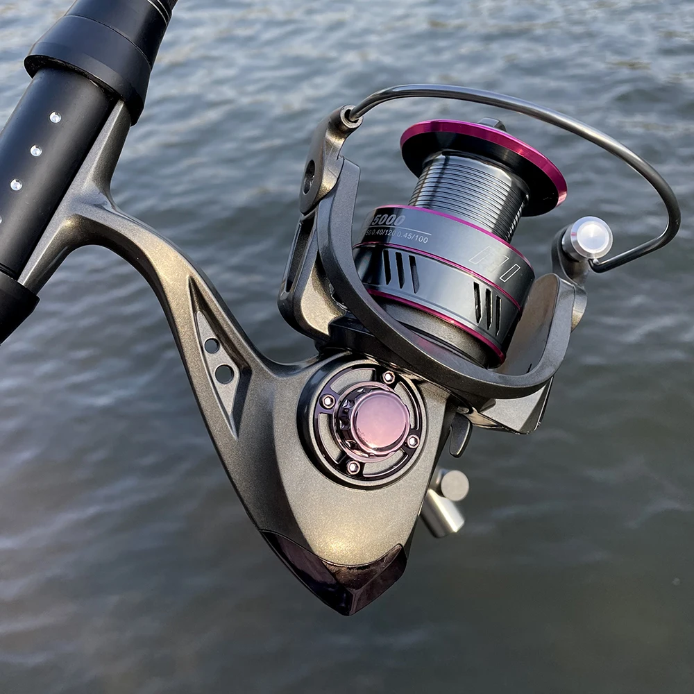 Carrete de pesca de fundición larga, serie 9000/10000/12000, arrastre máximo de 30KG, cuerpo de Metal duradero, copa de línea profunda giratoria para Surfcasting, 4,0: 1 - imagen 5