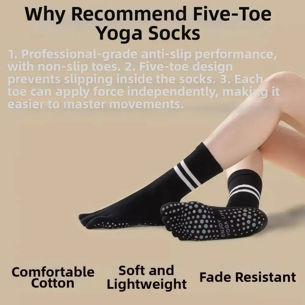 Calcetines de Pilates de cinco dedos de tubo medio, calcetines transpirables antideslizantes para Fitness y Yoga, calcetines deportivos de baile de Ballet de algodón grueso - imagen 3