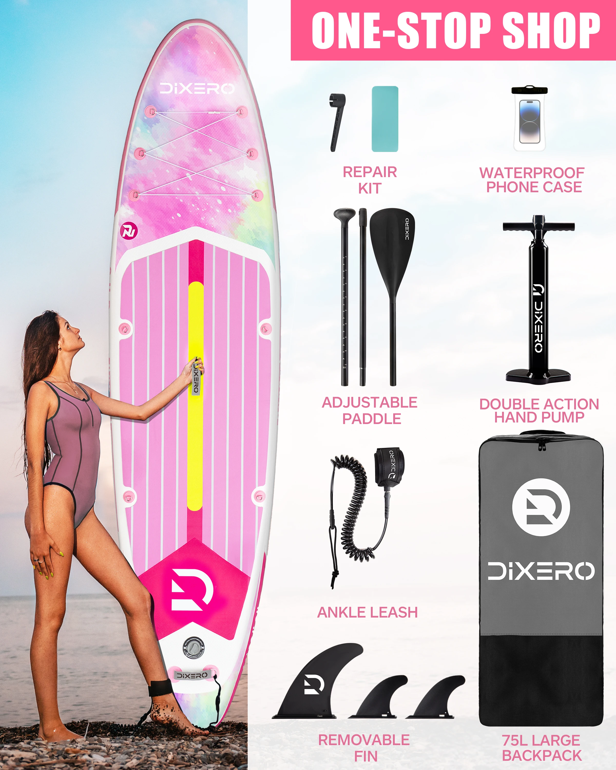 DIXERO-Tabla de Paddle inflable para adultos, 11 '× 33 "× 6", SUP Extra ancho para deportes acuáticos, adecuada para surf, subtabla de Yoga - imagen 4