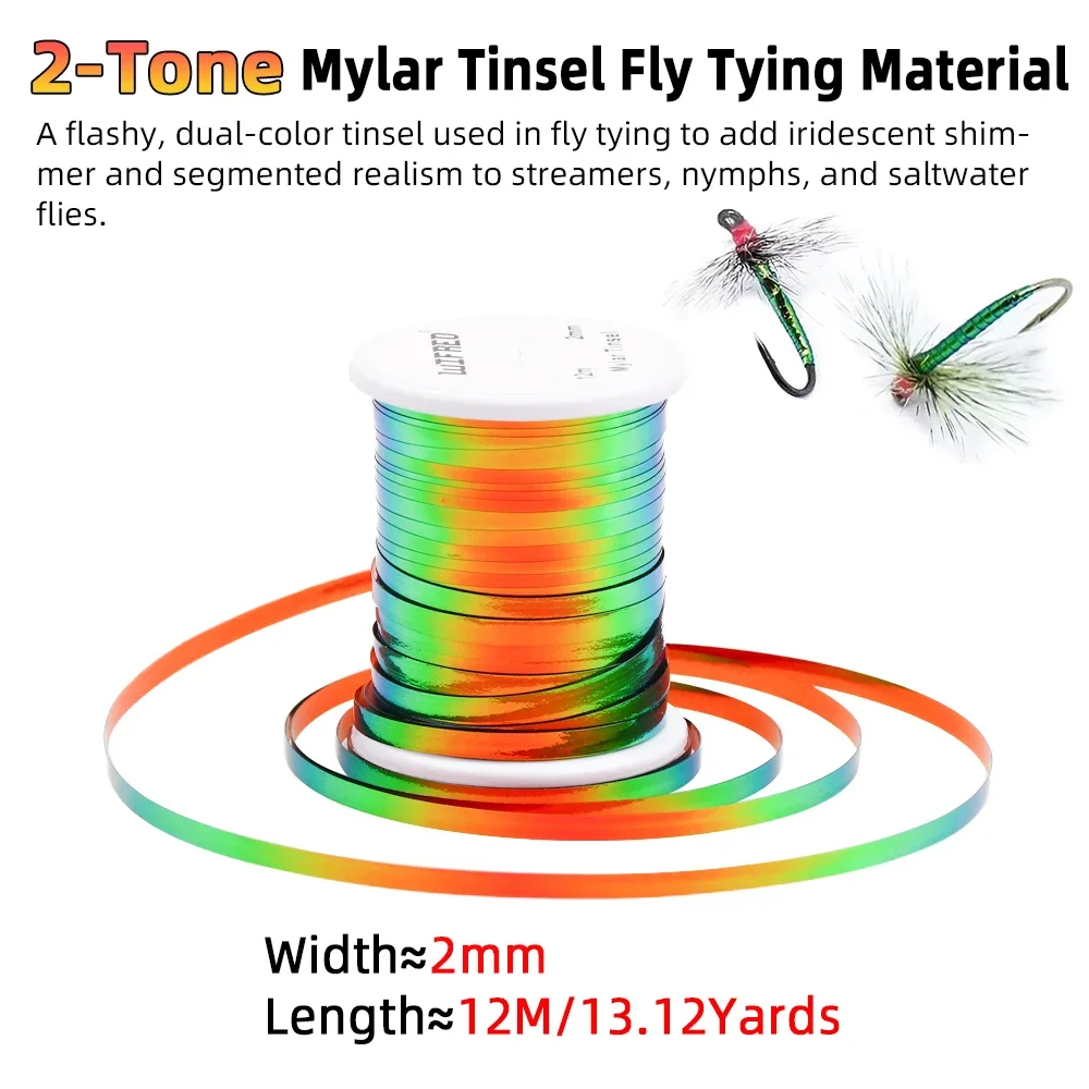 Wifreo, 2 uds/6 uds., oropel plano de Mylar de 2 tonos, oropel Flashabou de 2mm de ancho, Material de atado de moscas para ninfas, serpentina, Señuelos de Pesca de trucha - imagen 3