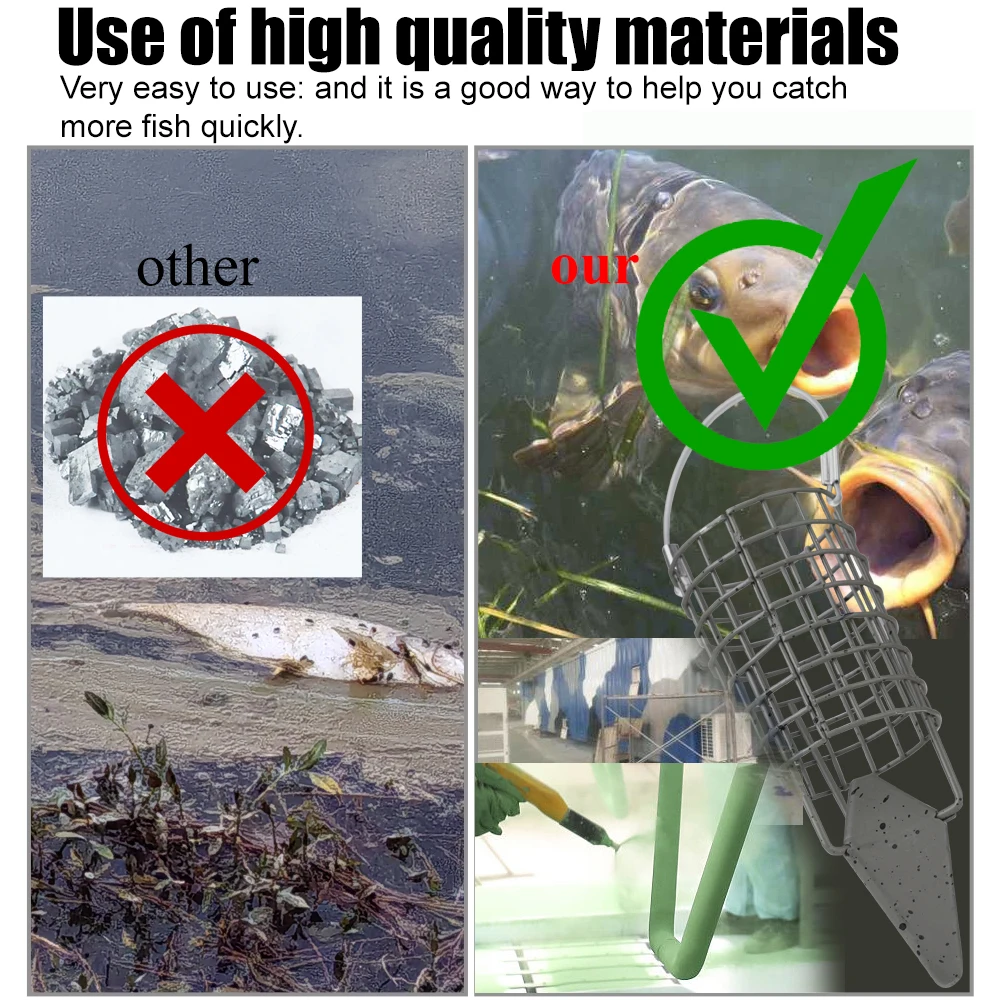 Alimentador de método de pesca de carpa FTK, 30g/40g/50g/60g, jaula de alambre de acero inoxidable, cebo europeo, aparejo de pelo de carpa, alimentador de pesca de carpa - imagen 5