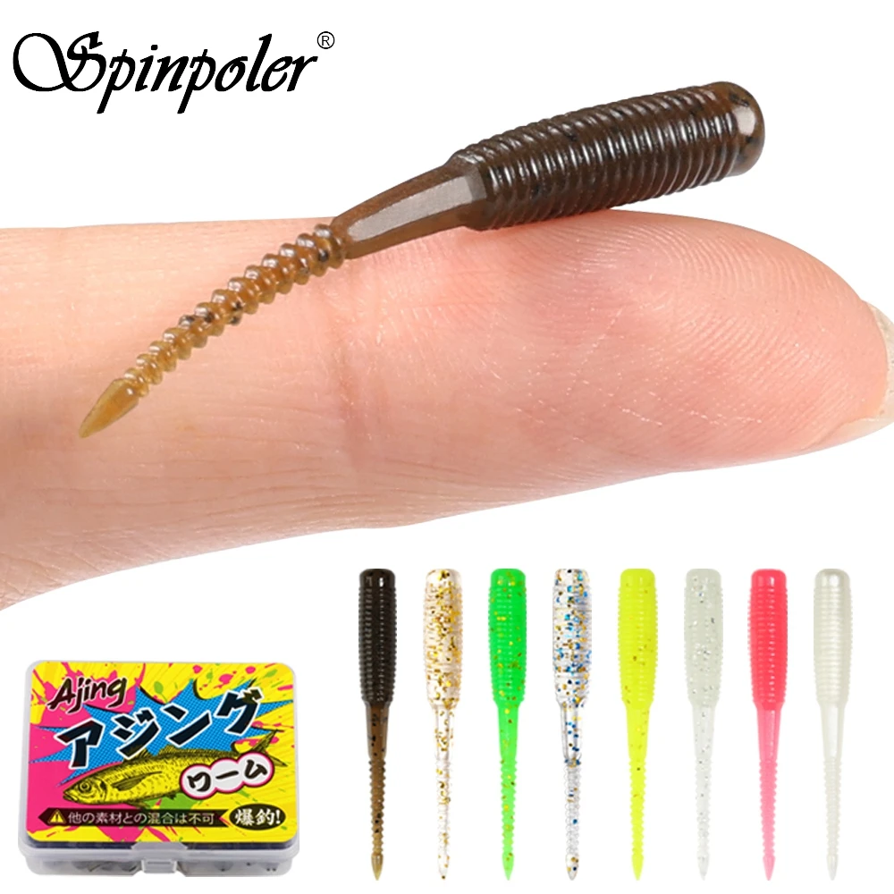 Spinpoler 20 unids/caja Ajing señuelo de pesca suave 3,5 cm Rockfish TPR Swimbaits luz nocturna gusano hielo Jig cebos artificiales aparejos de lubina
