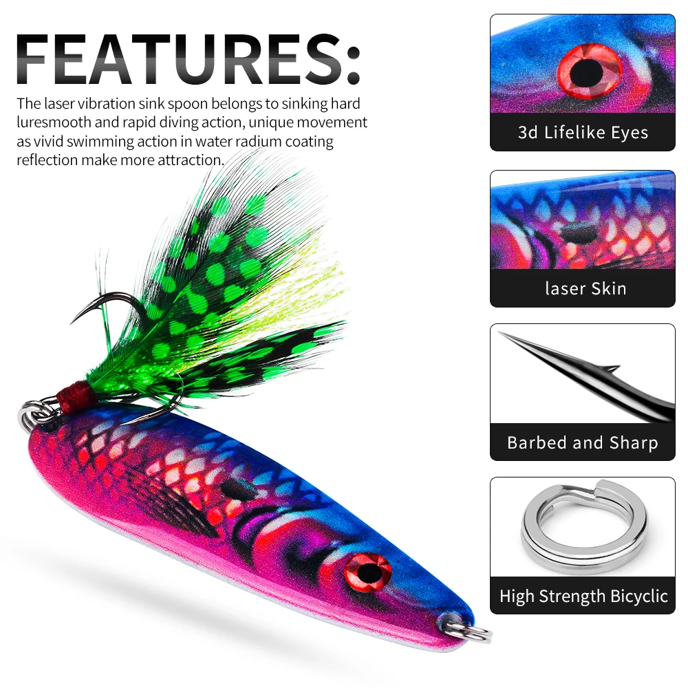 PROBEROS 1/5PCS Señuelo de pesca con cuchara de metal con patrón de escamas de pescado, 19G/7,2 CM |   Cebo artificial para pesca en el mar, anzuelo antilanzamiento de fundición larga - imagen 5