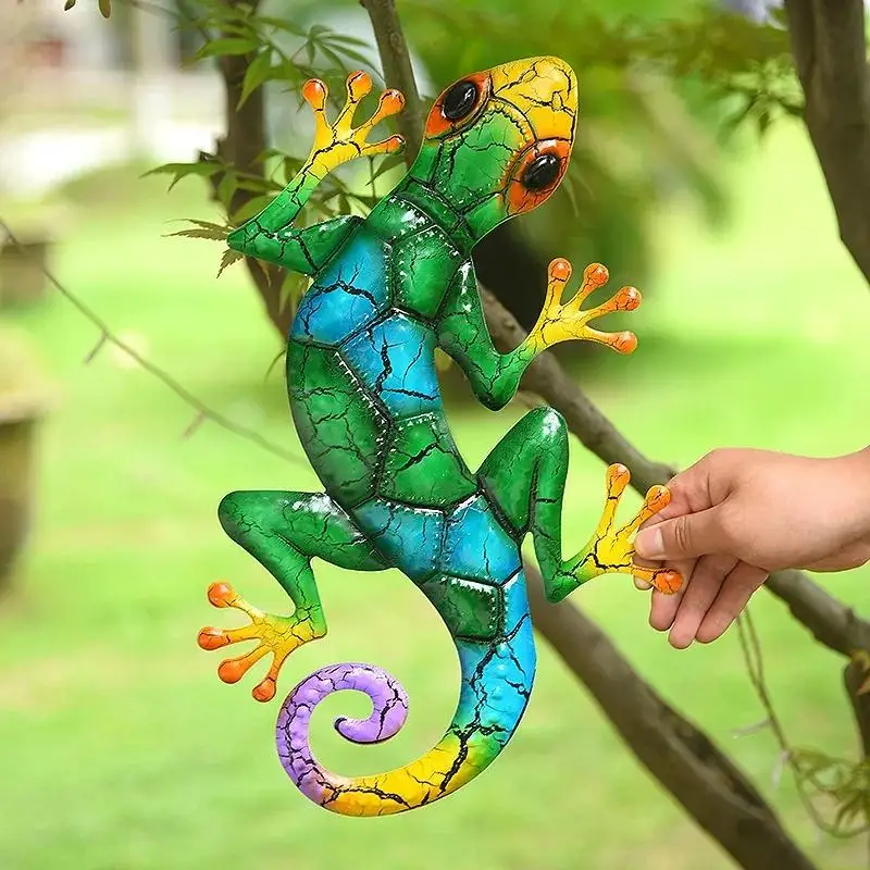 Figura Gecko metálico decorativa para jardín y patio, escultura - imagen 2