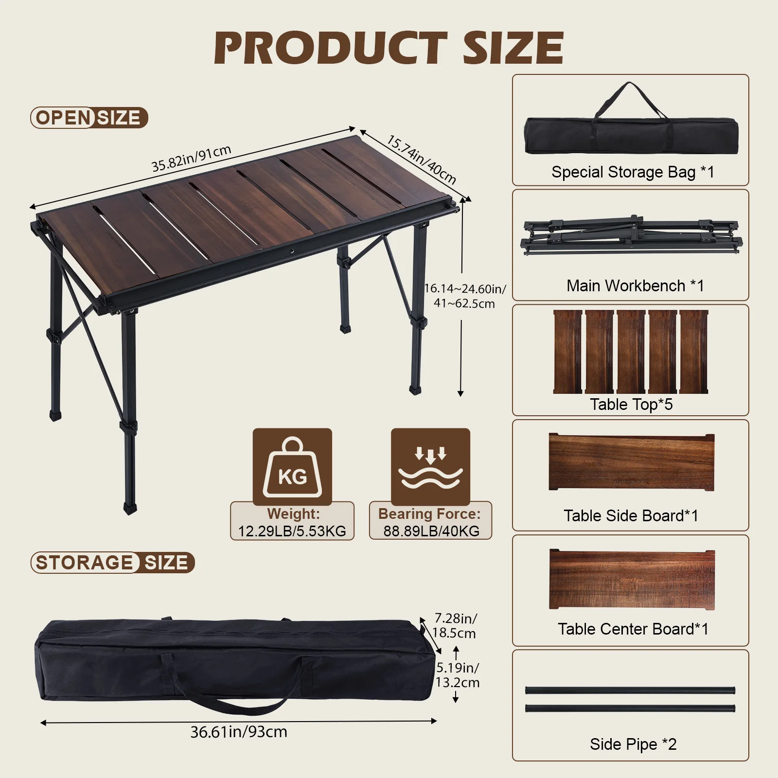 Mesa plegable multifuncional para exteriores CHANGE MOORE, escritorio de Camping de 91x40cm, mesas de Picnic fáciles de instalar para exteriores, mesa de barbacoa con bolsa - imagen 5