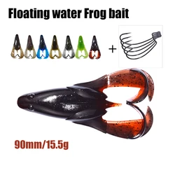 2 unids/set 90mm/15.5g cebo flotante de rana de agua, señuelo de pesca de trueno de silicona, cebo suave, aparejos de pesca Wobbler artificiales