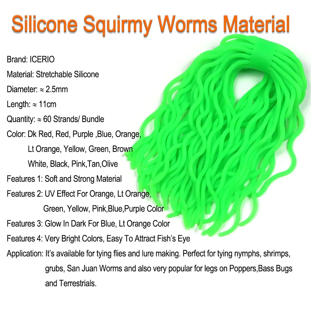 ICERIO 60 hebras/paquete gusanos blandos de silicona gusano suave ninfa camarones larvas San Juan gusano mosca atado Material trucha Señuelos de pesca - imagen 2