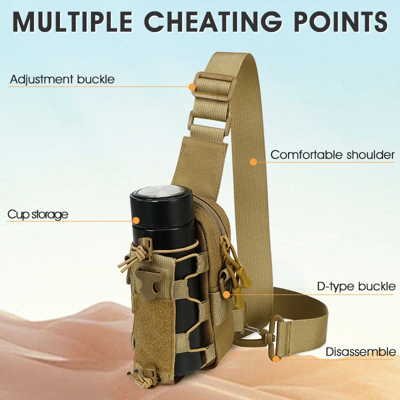 Mochila táctica para pesca, bolsa de pecho para almacenamiento de tazas de caza, bolsa adhesiva para senderismo al aire libre, riñonera ligera para hombre - imagen 5