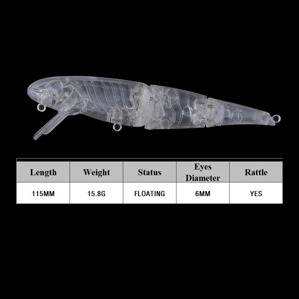 Chan'sHuang 10 Uds. Cebo en blanco sin pintar 11,5 cm 15,8g 3 secciones Swimbait sonajero flotante Señuelos de pesca DIY - imagen 2