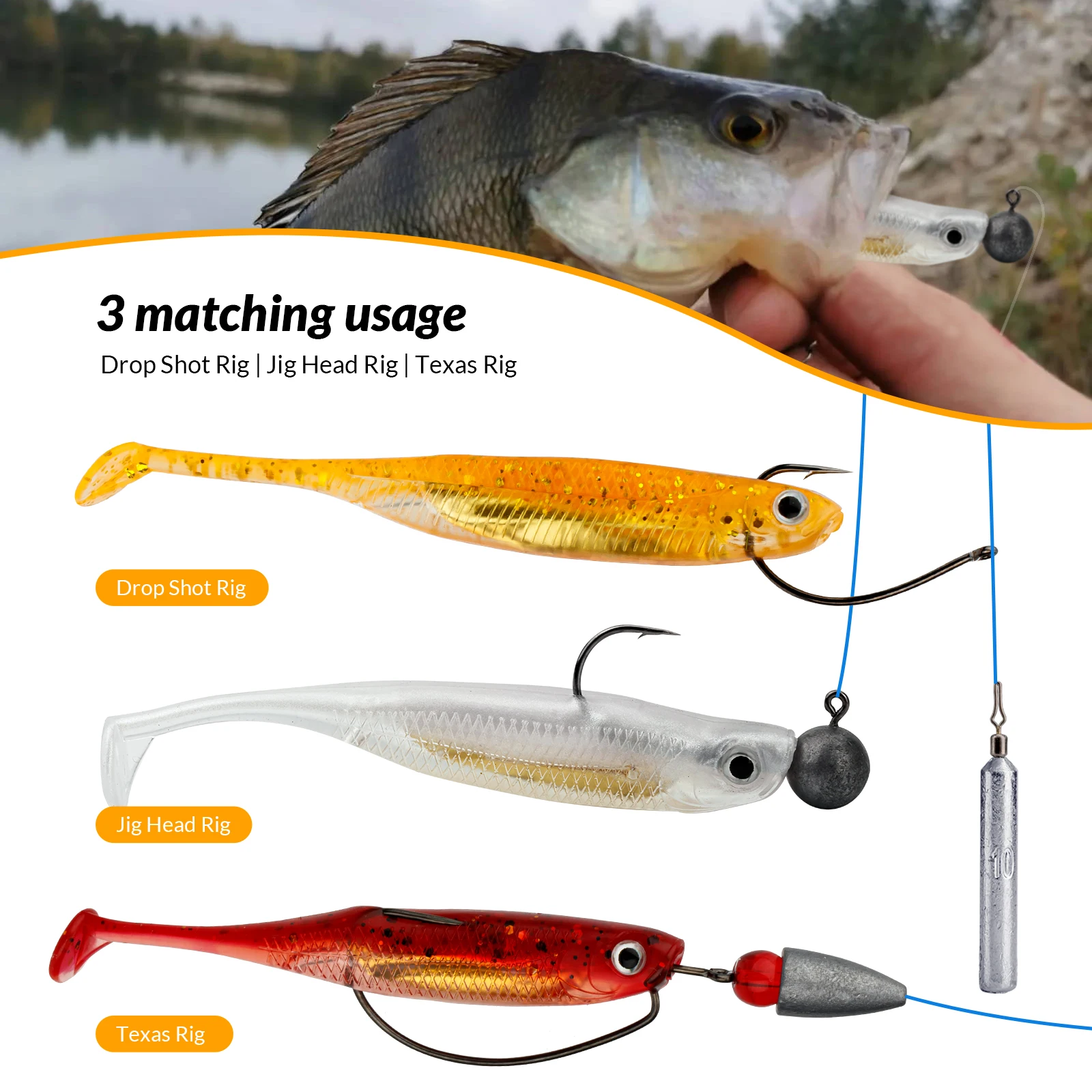THKFISH Señuelos de silicona tipo shad para lubina - imagen 5