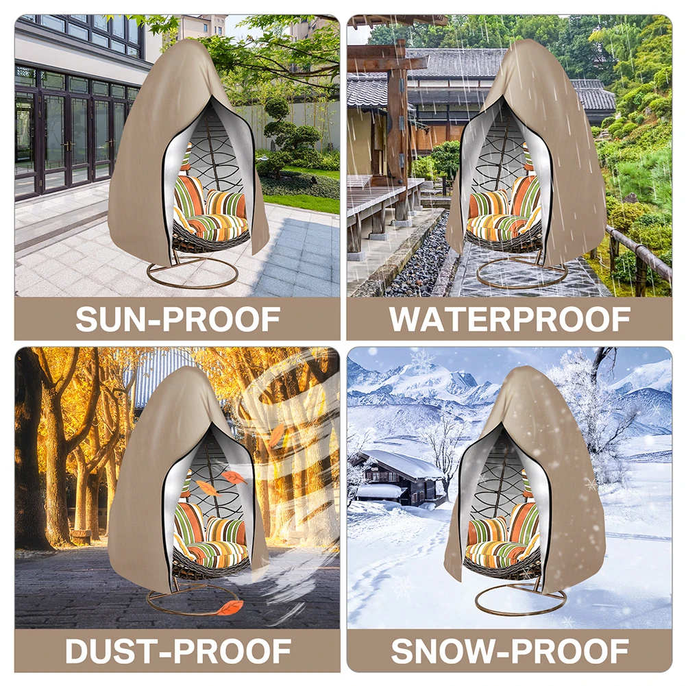 Funda impermeable para silla de huevo colgante para Patio, funda para silla de huevo oscilante a prueba de viento, funda para silla de huevo con cremallera y cordón de dobladillo ajustable - imagen 5