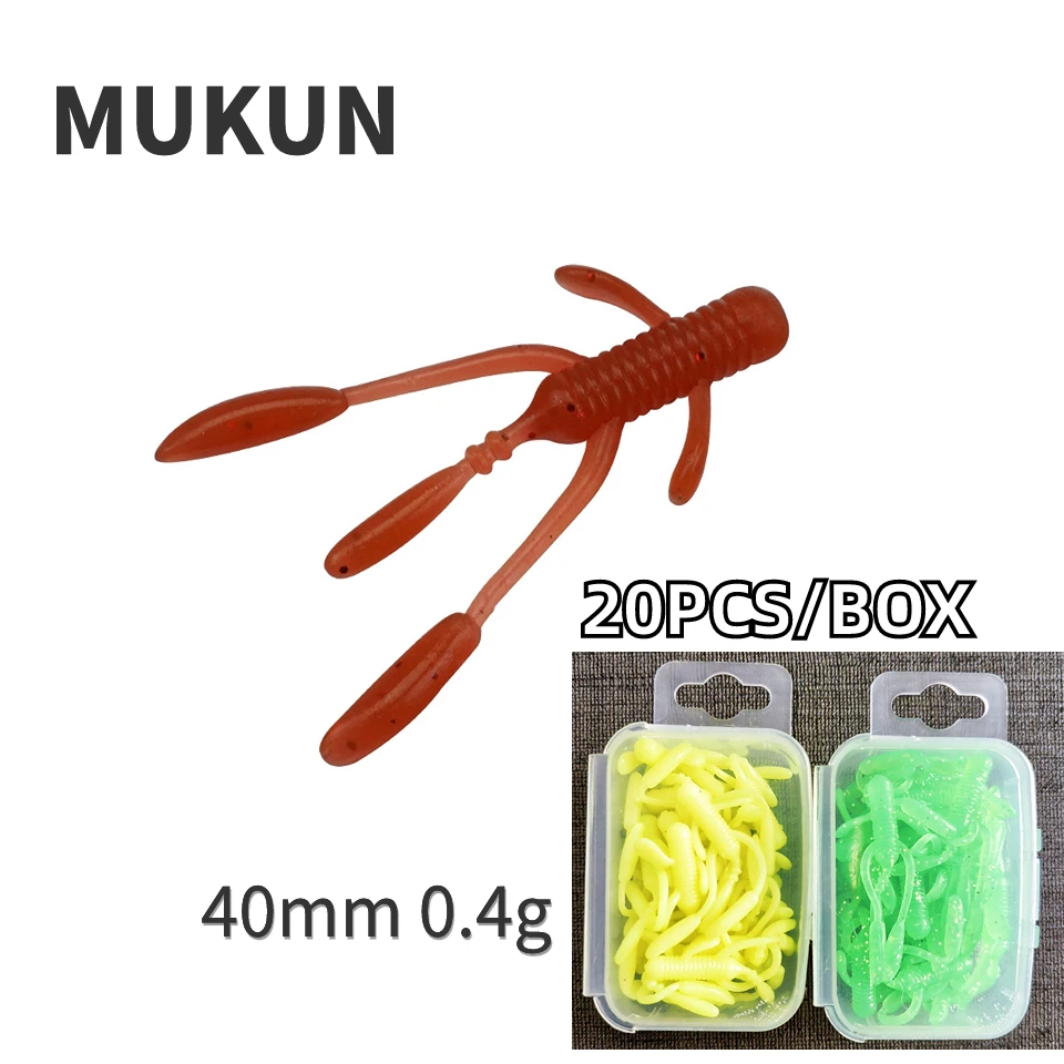20 piezas-SEÑUELOS blandos de silicona para pesca, Larva, Jigging, Wobblers, 40mm, 0,4g, gusanos artificiales, para Lucio, flotantes, Swimbait