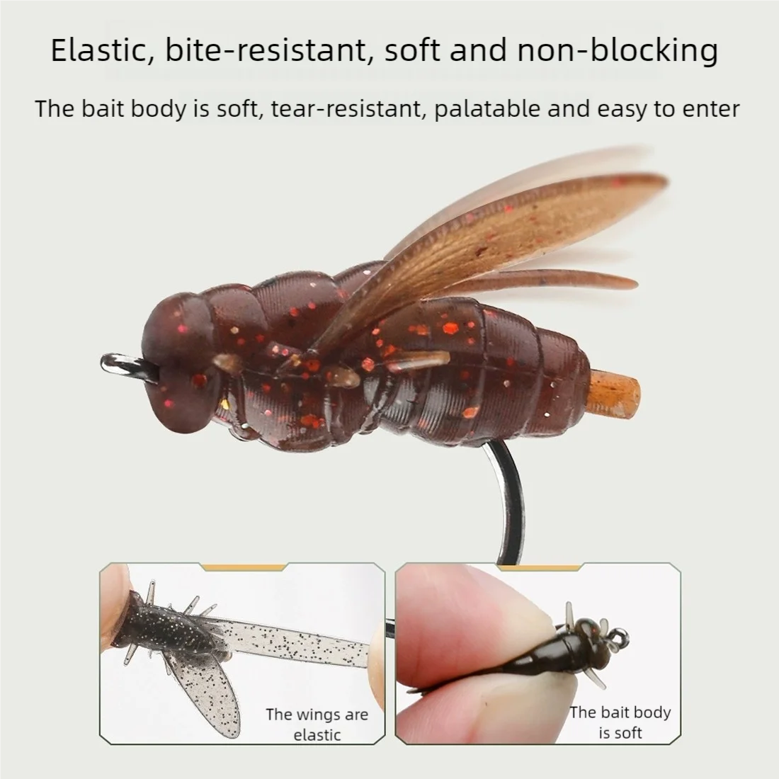 9KM 8/15mm moscas de pesca con mosca goma suave PVC 20 piezas Señuelos de pesca con mosca insectos realistas señuelos anzuelos de púas - imagen 3