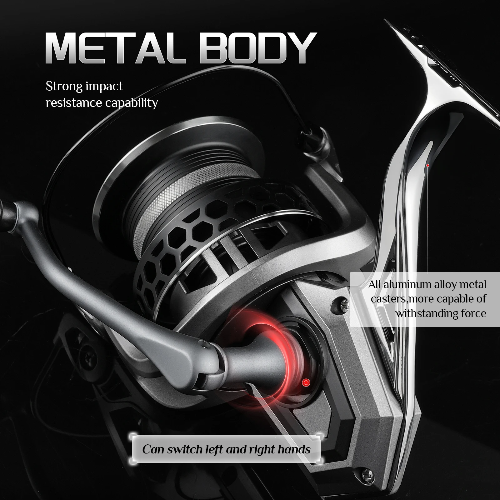 Carrete giratorio ROOBLINOS AG, carrete de Metal, mango de Metal, pie de Metal, carrete de pesca 5 + 1BB - imagen 2